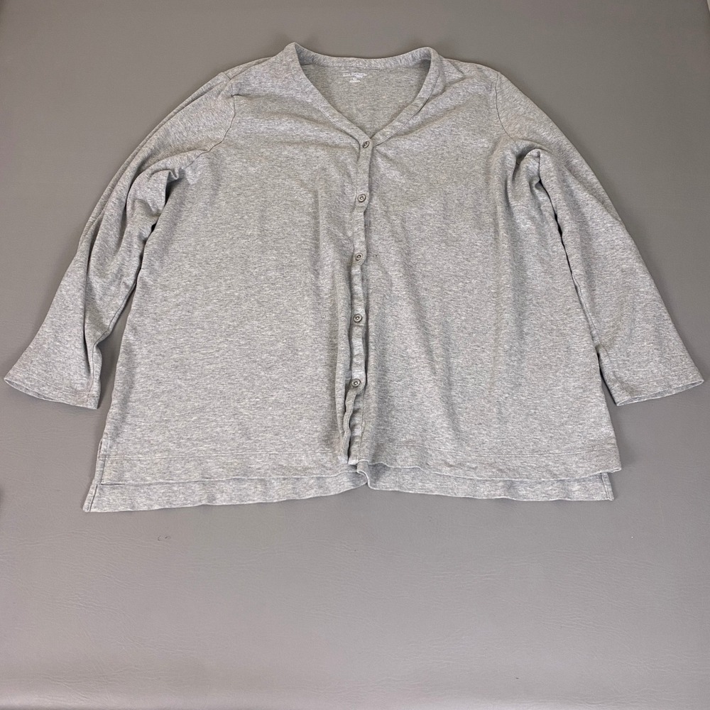 Kim Rogers Curvy Cardigan Plus Size 3X Gray Heathered Cotton Button Front V-Neck